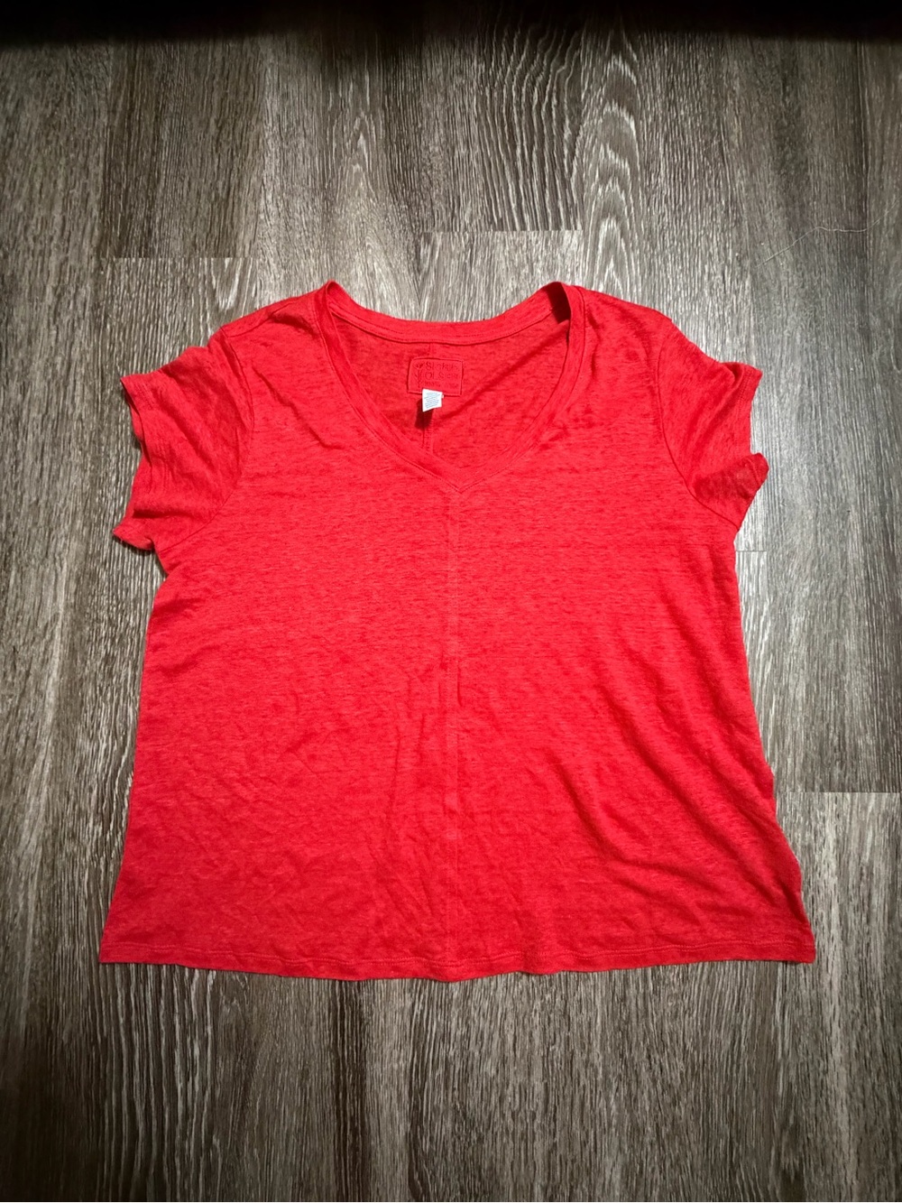 Sigrid Olsen Women's Red V-Neck Short Sleeve linen Tee